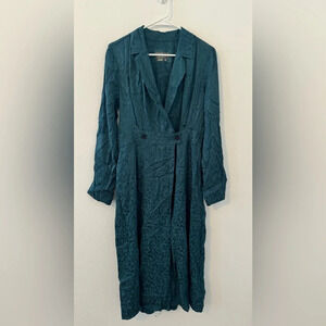 By Anthropologie Womens Size 12 Blazer Wrap Dress Midi Deep Teal Front Slits